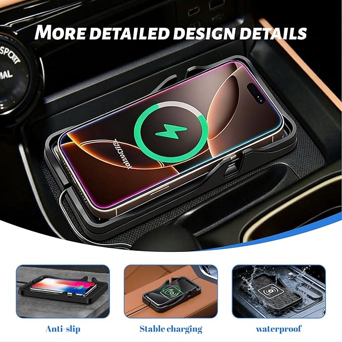 Non Slip Wireless Charger Mat for Mazda CX-3 CX-5 CX-30 CX-50 CX-7 CX-9 CX-70 CX-90 MX-30 Tribute 2001-2026, Type-C/USB Car Wireless Charger Non-Slip Phone Charging Wireless Car Charger