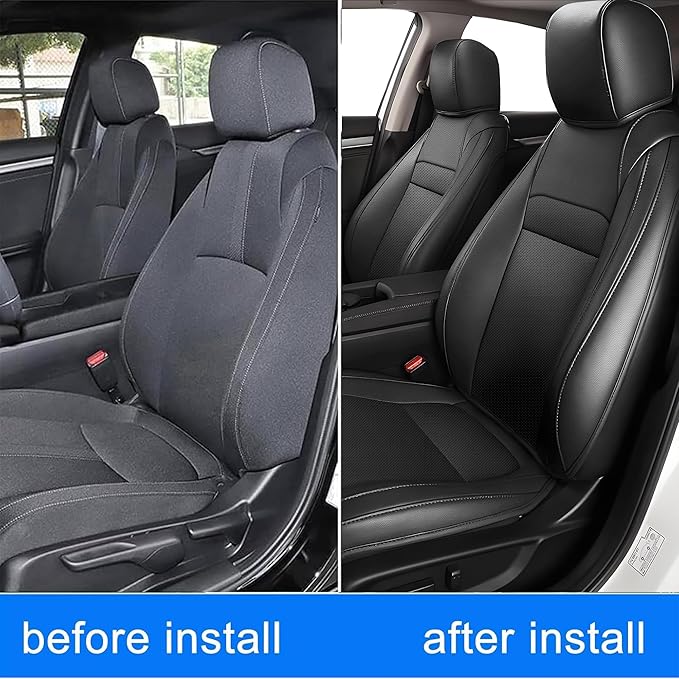 AOMSAZTO Custom Fit Seat Covers for Honda Civic Hatchback 2022 2023 2024 Sport/LX &Hatchback Hybrid Sport 2025 Full Set Faux Leather Seat Covers Black