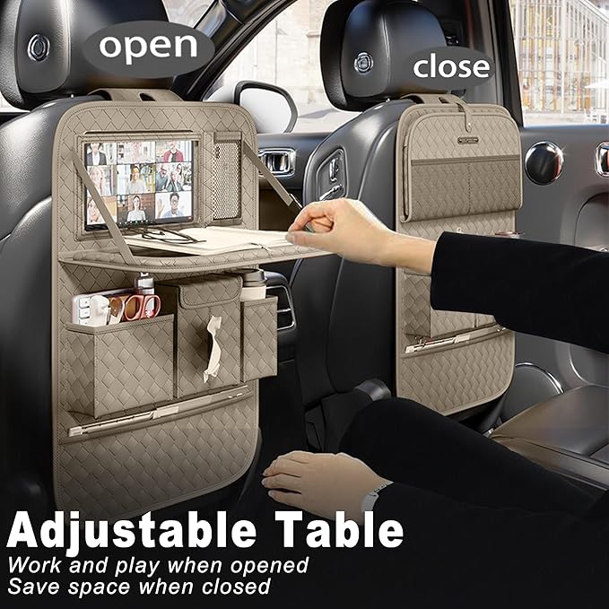 XDV Car Seat Organizers,Multi-functional Back Seat Protectors, Storage Pouches, and Tray Holders (for Cars, Kids, Seat Back and Rear Seats) (Woven Beige, 1 Pcs)