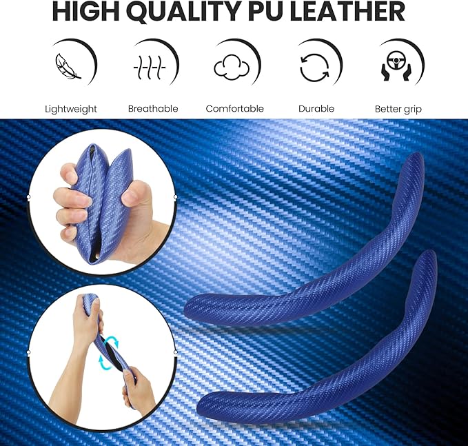 GSPSCN Universal Car Carbon Fiber Steering Wheel Cover Anti-Skid,Butterfly Steering Wheel Cover,Non-Slip Segmented Steering Wheel Protector,Fit for 99% Cars,Car Interior Accessories (Blue)