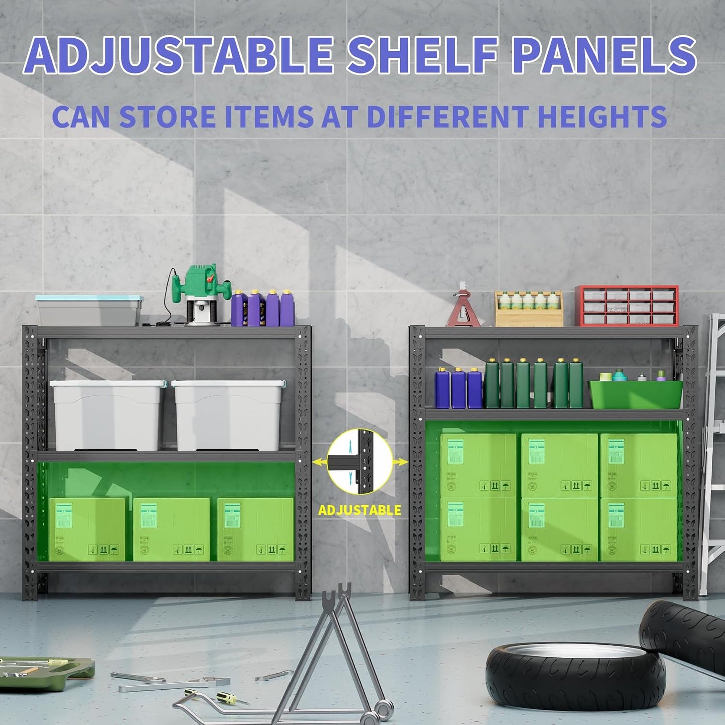 Garage Shelving Unit 1 Set Rustproof 50“W Heavy Duty Storage Shelves Easy Assembly 3 Tier Adjustable Metal Steel Utility Shelf Rack Garage Storage Organize for Tools Basement,Warehouse