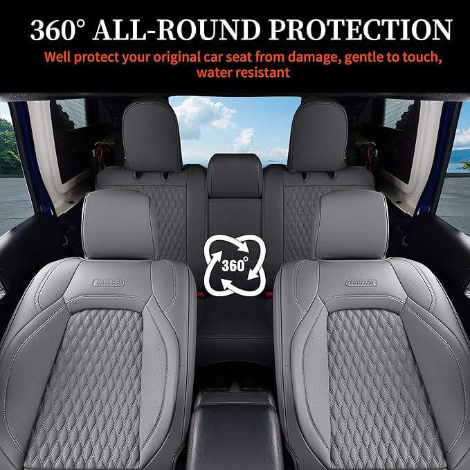 Coverado Seat Covers for Jeep Wrangler, Leather Front Covers for Truck Automotive Wrangler Custom Fit for 2018-2024 Jeep Wrangler JL Seat Covers 2-Door/4-Door Full Coverage(Gray)