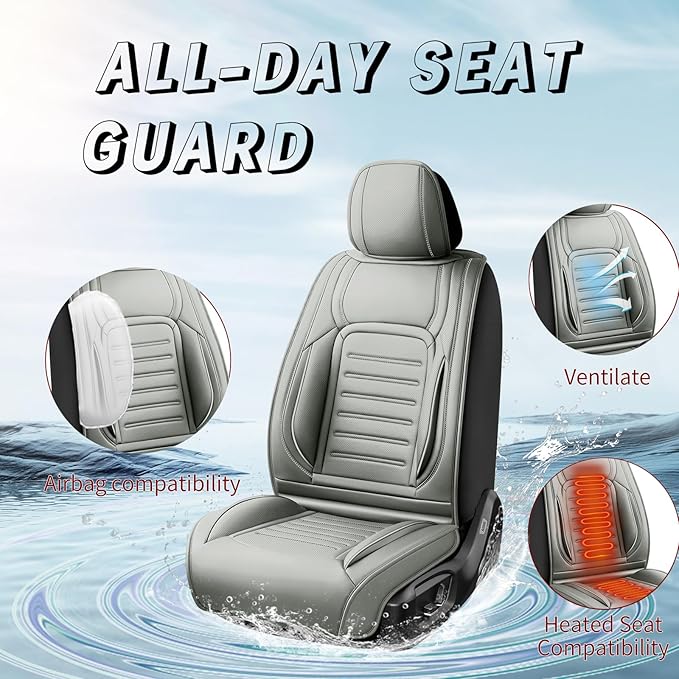 Fit Tucson Premium Leather Car Seat Covers Compatible with Hyundai Tucson 2010-2024 2026, Breathable, Wear Resistant, Airbag Compatible, All-Weather Protection & Full Coverage, Full Set Gray