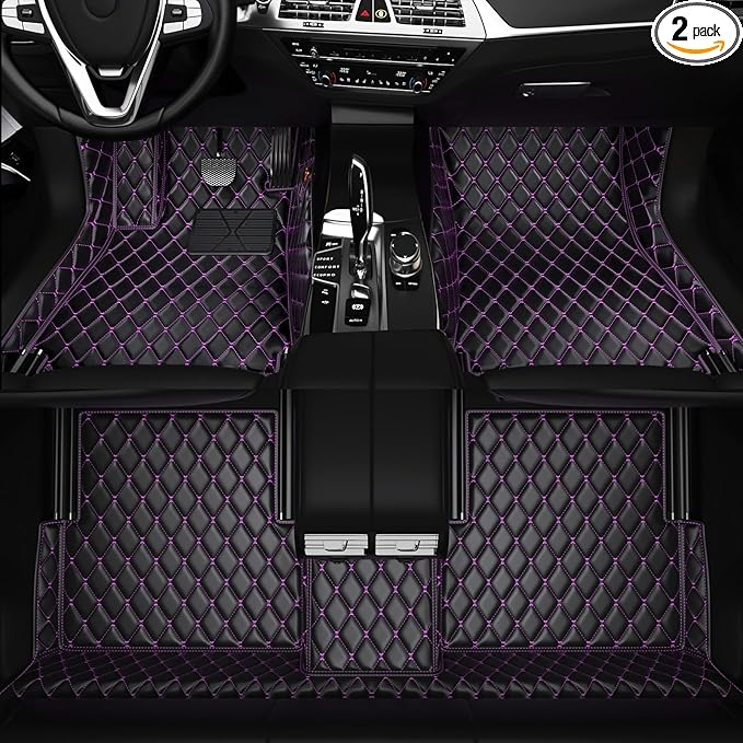 All-Weather car Floor MATS-Suitable for 99% of car Models,Leather car mat, offering Personalized Embroidery and Multiple Color Options,Provide Protection for car Rug (Black Purple)