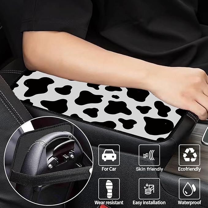 Universal Fit Center Console Armrest Cover - Soft, Stylish & Washable Pad for Car, Truck, SUV and RV, All-Day Comfort, Enhanced Protection - Brown Marble Pattern Design (Cow Pattern)