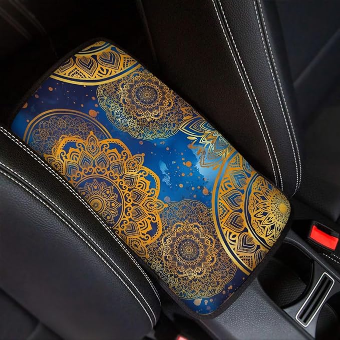 Dreaweet Mandala Print Center Console Armrest Pad Cover Boho Car Accessories Middle Console Cover Anti-Scratch Universal Car Armrest Storage Box Mat