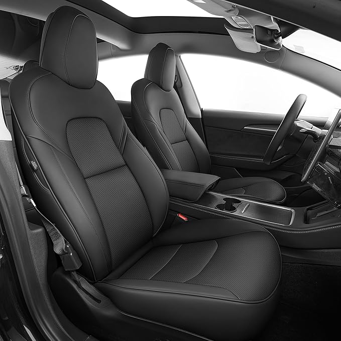 AOMSAZTO Car Seat Cover Fit for Tesla Model 3 2017 2018 2019 2020 2021 2022 2023 - Full Set Black Seat Covers