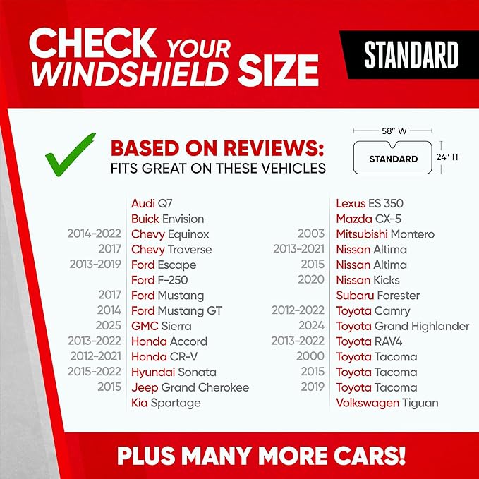 Motor Trend Accordion Red Car Windshield Sun Shade - Car Sun Visor Sun Shade for Car Windshield - Car Window Shades for SUV & Truck - Dash Cover Sun Protection Window Shade Accessories - 58" x 24"