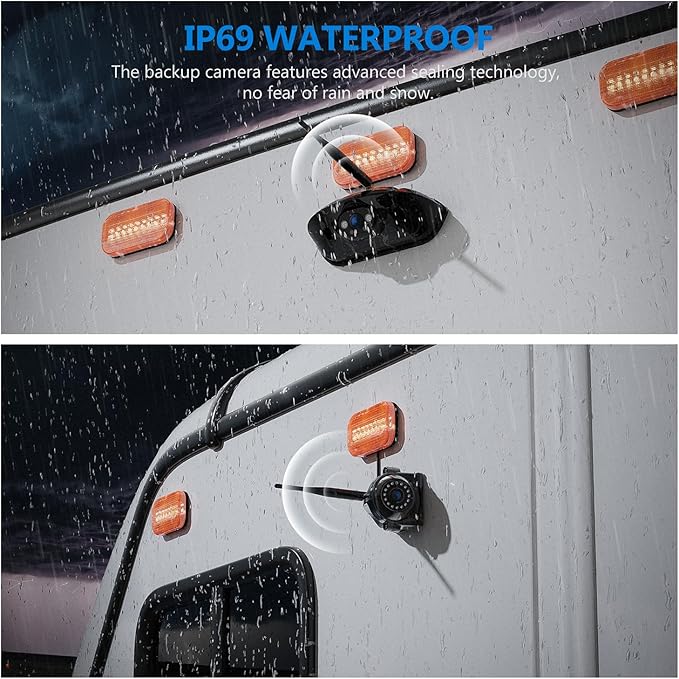 Wireless RV Backup Camera System for Furrion Pre-Wired RVs Truck Trailer, FHD 1080P 7" Touchscreen IPS Monitor with 1 Rear & 2 Side View Cameras, Loop Recording Night Vision Plug & Play F7-3