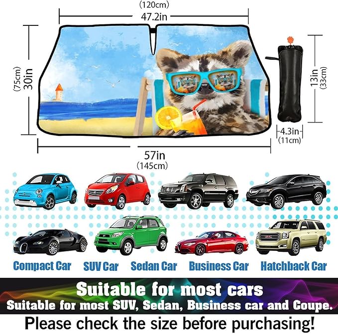 CHILL·TEK Funny Animal Car Windshield Sun Shade Umbrella, Funny Raccoon Car Sun Shade Umbrella, Block UV Rays Heat Foldable Windshield Umbrella Sun Visor Protector - Keep Vehicle Cool for Cars SUV