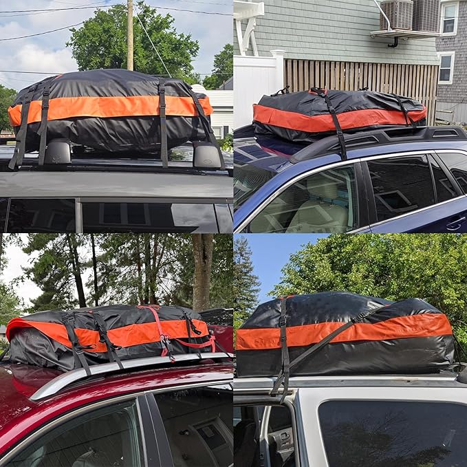 15 Cubic Premium Rooftop Cargo Carrier, Waterproof Car Roof Bag for All Cars with/Without Rack, Heavy Duty Car Roof Cargo Carrier with Anti-Slip Mat, 6 Door Hooks, Luggage Lock
