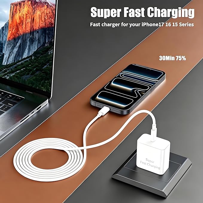 iPhone 17 16 Pro Max Charger Fast Charging, Super Fast USB C Chargers for iPhone 16 (6FT+6FT+10FT) Type C Chargers Cord with Fast Charger Block for iPhone 17/16/15 Series/iPad/ GalaxyS26/S25