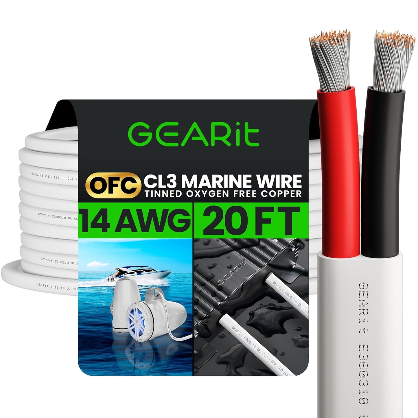 GEARit 14 Gauge Marine Wire, 14/2 AWG (20ft) Marine Grade Tinned Copper Oxygen Free, Duplex 2-Conductor Insulated Red & Black Electrical Cable for Boat, Automotive, RV, Camper, Trailer