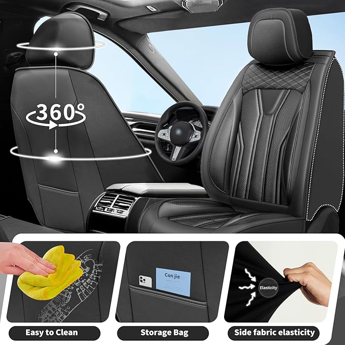 Fit Tucson Car Seat Covers Premium Leather for Hyundai Tucson 2010-2025 2026. Waterproof， Breathable, Scratch-Resistant & All-Weather Seat Cushion Protector(Front Seat, All Black)