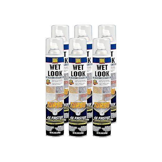 Rust-Oleum Seal-Krete 357925-6PK Wet Look Turbo Concrete Sealer Spray, 24 oz, High Gloss Clear, (Pack of 6)