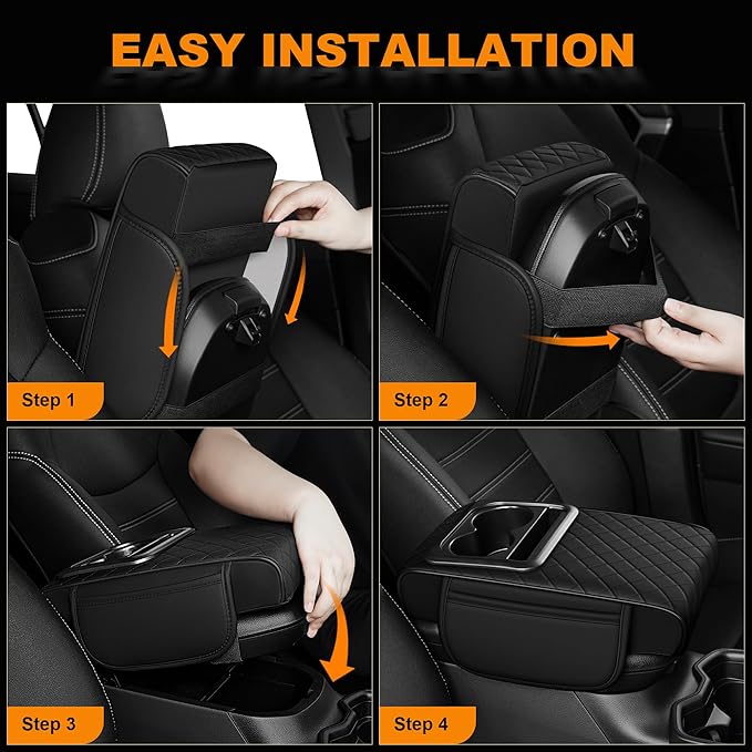 Armrest Cover for Car Fit for Jeep Wrangler - Center Console Cover with Cup Holders and 2 Storage Pockets(Black)