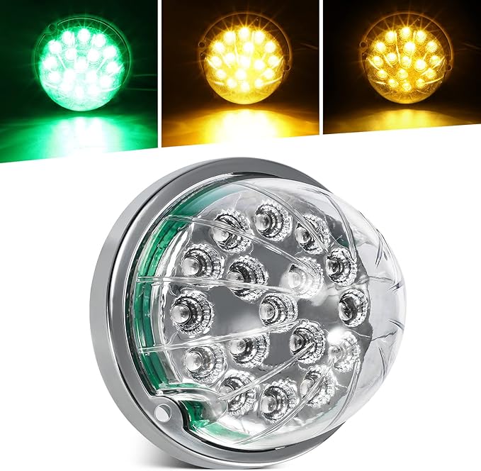 Partsam 1Pc Dual Revolution 17 Led Watermelon Light for Semi Truck, Amber Turn Signal and Marker to Green Auxiliary Light w/Reflector Cup Compatible with Freightliner Kenworth Peterbilt