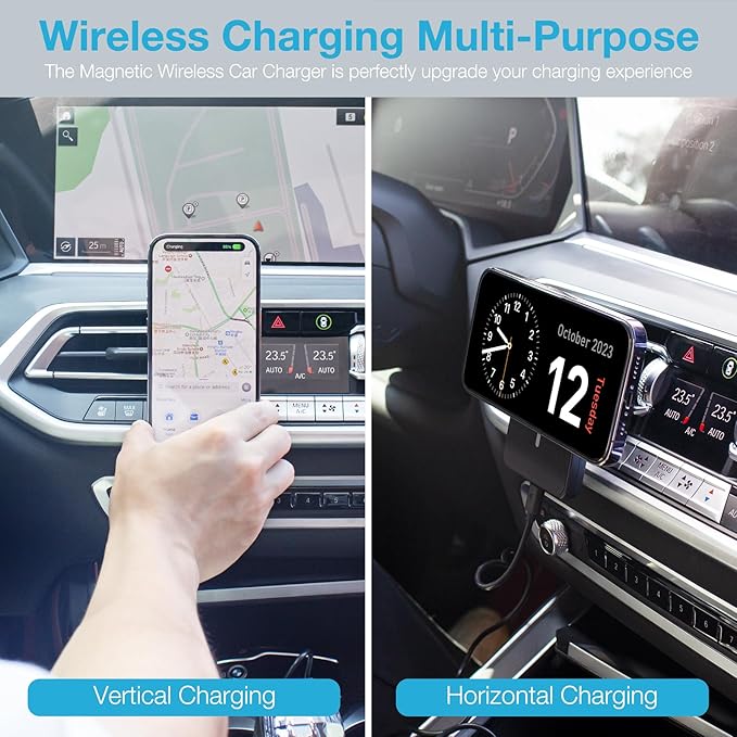 MagSafe Car Charger Mount 7.5W Magnetic Wireless Car Vent Holder for iPhone 15/14/13/12 Series, Strong Grip, 360° Rotatable, Safety Protected, Black