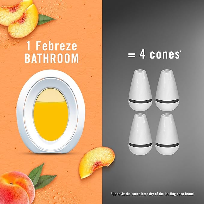 Febreze Bathroom Air Freshener, Odor-Fighting, Plug In Alternative, Air Fresheners for Small Spaces in Home, Bathroom, Kitchen, & Closet, Lilac & Peach Scents, 4ct (2 of Each Scent)