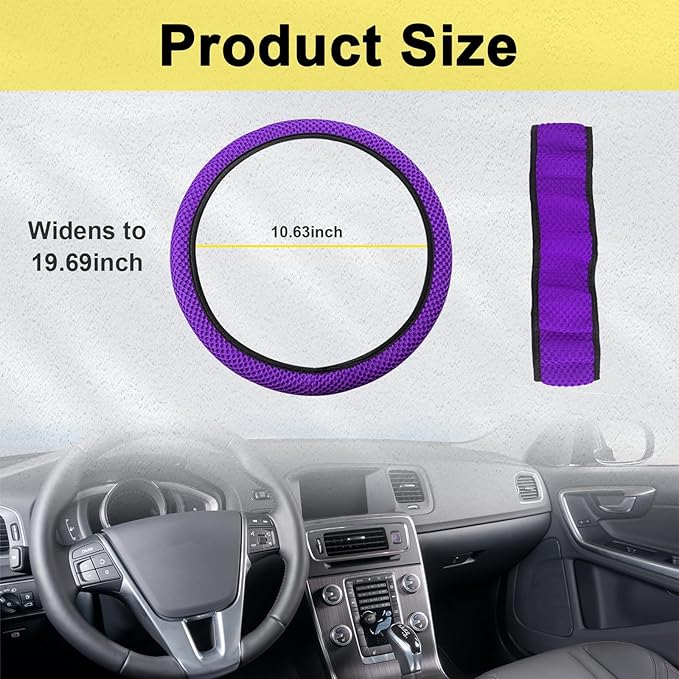 Kewucn Car Elastic Stretch Steering Wheel Cover, Soft Microfiber Breathable Ice Silk, Universal 15 Inch Anti-Slip Auto Steering Wheel Protector, Fit Car, SUV, Van, Sedan, Truck (Purple)