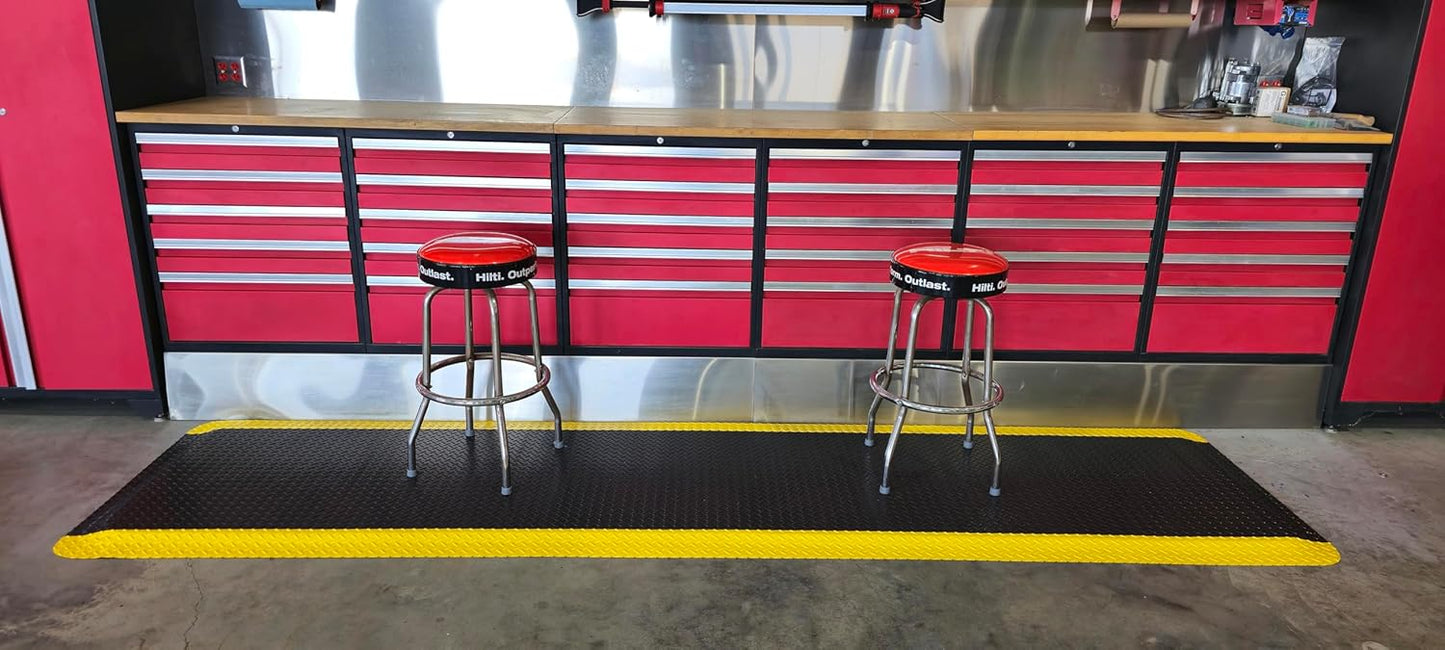 Rhino Mats, American Classic Diamond Anti-Fatigue Mats, Industrial Ergonomic Comfort Standing Mat for Work, Home, Garage, Office, Kitchen or Anywhere (Black/Yellow 9/16" Thick, 2 FT. x 14 FT.)