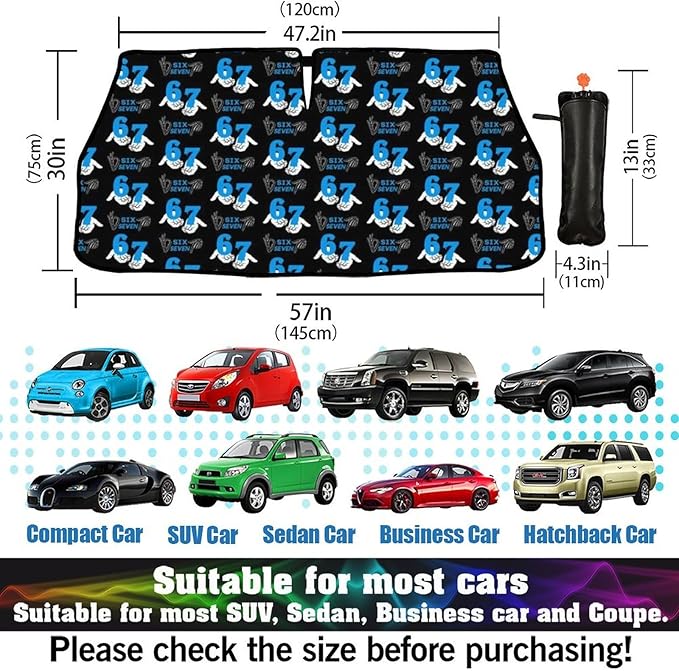 Socira Funny Six Seven Car Windshield Sunshade Umbrella Foldable Umbrella Sun Shade Windshield Cover Sunshade Car Accessories Blocks Uv Rays Keeps Cool (57" X 30")