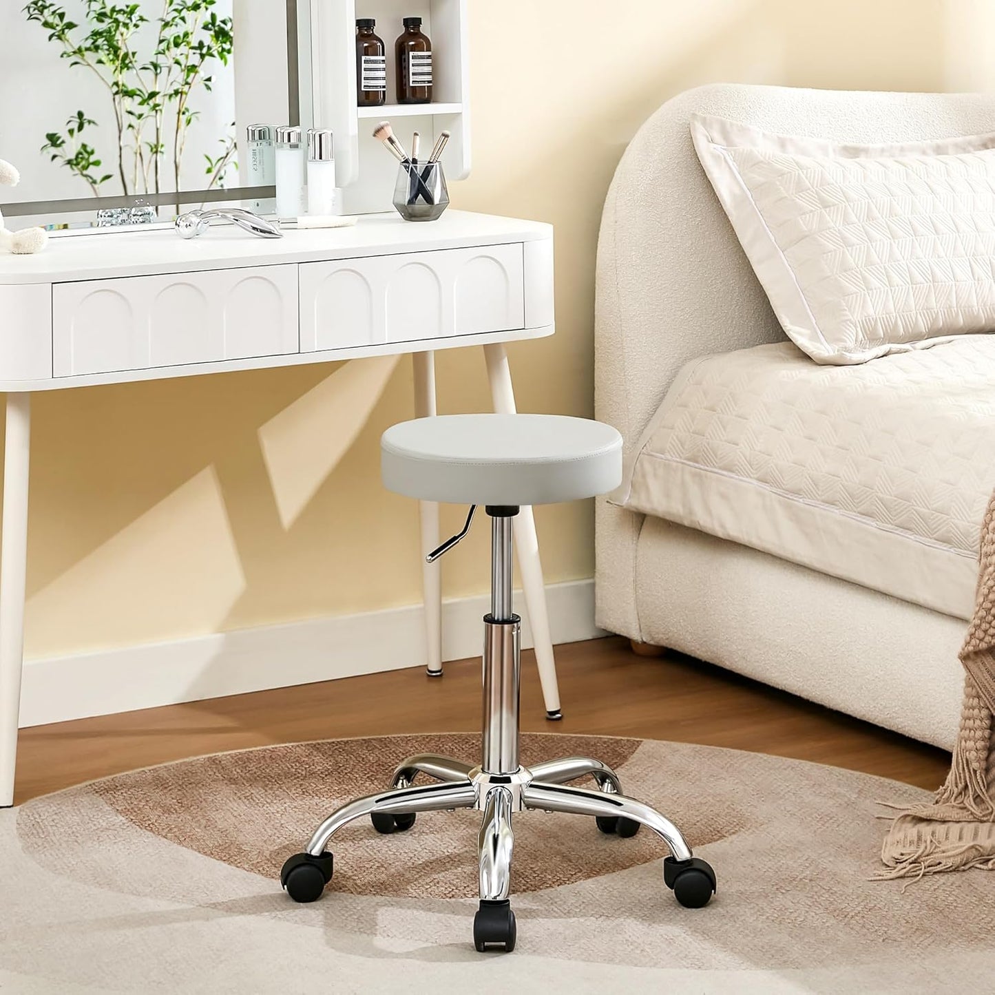 Rolling Stool Adjustable Height 19.5’’-26.6’’,Tattoo Chair for Artist, Gray Stool for Hairstylist (Gray)