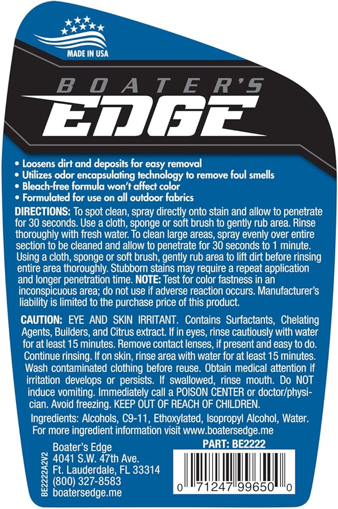 BOATER'S EDGE Fabric Clean - Marine Grade Fabric & Canvas Cleaner + Stain Remover - 32 OZ (BE2222)
