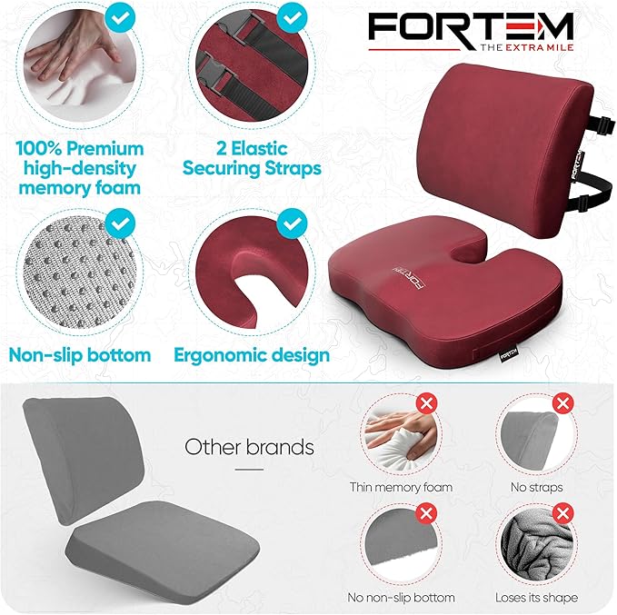 FORTEM Seat Cushion, Office Chair Cushion, Lumbar Support Pillow for Office Chair, Memory Foam Sciatica Coccyx Tailbone Pressure Pain Relief, Car Sitting Pad, Washable Non Slip, XL