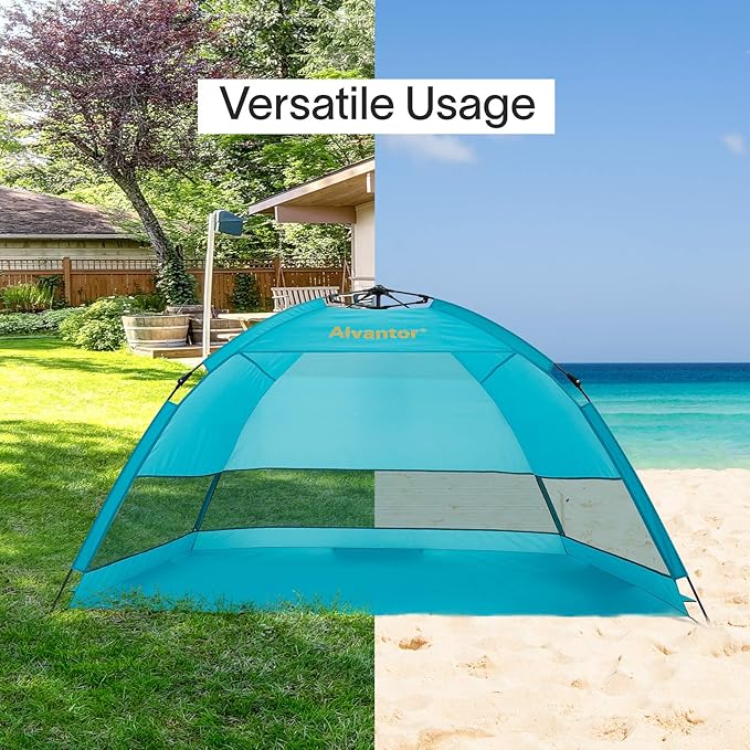 Alvantor® Beach Tent Beach Umbrella Outdoor Sun Shelter Cabana Automatic Instant Pop-Up UPF 50+ Portable Beach Shade Camping Fishing Hiking Canopy Easy Set Up Light Weight Windproof for 2-3 Person