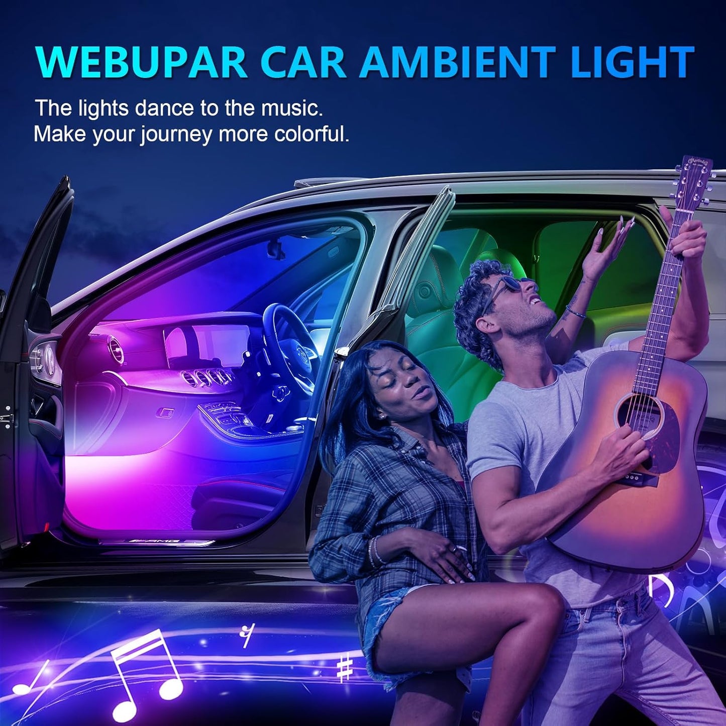 WEBUPAR Acrylic Interior Car Lights, Car Accessories 10 in 1 Car LED Strip Lights with APP Control, 175 inches 593 LEDs Fiber Optic Lights, RGB Neon Car Ambient Lighting Kits