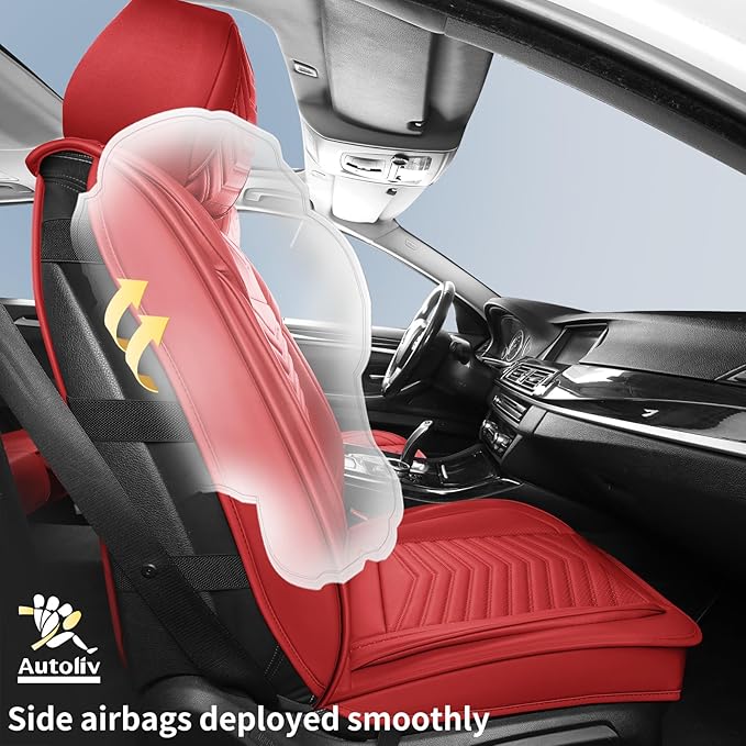 Nappa Leather Car Seat Covers Full Set, Red Car seat Protector 5 Seats, Waterproof Car Seat Cushion, Universal Automotive Seat Covers Fit for SUV Truck Pick-up Sedan, Front and Rear