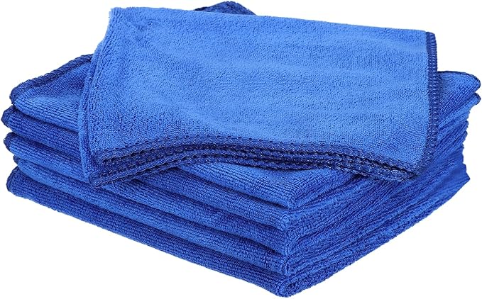 HARFINGTON 6 Pack Microfiber Cleaning Cloth, 16" x 16" Multi-Functional Cleaning Towels Reusable Absorbent Rags for Car Wash Kitchen Household Window Clean, Sapphire Blue