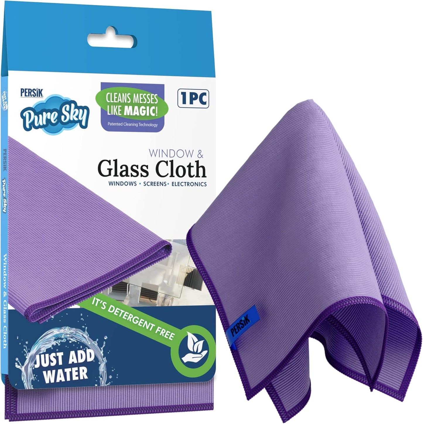 persik Pure-Sky Microfiber Cleaning Cloth - JUST ADD Water No Detergents Needed – Streak Free Magic Ultra Microfiber Polishing Towel - for Windows, Glass, Mirror and Screen - Leaves no Wiping Mark