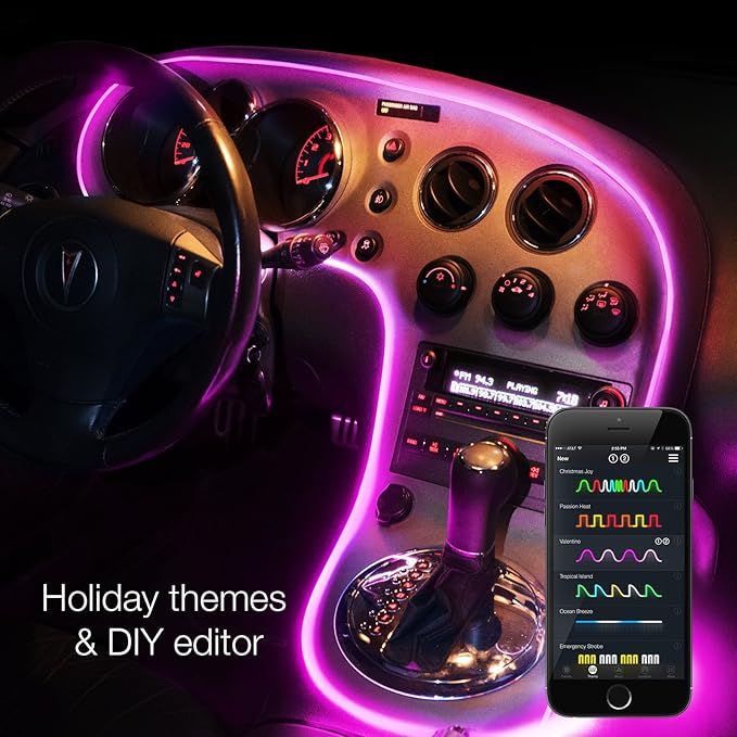 3pc LED Head 6ft Fiber Optic Roll Light Kit XKchrome App Controlled Bluetooth Enabled Automotive Car Truck Dash Door Interior Architectural Home Indoor Accent Flexible w/Mounting Tab 5V Standard