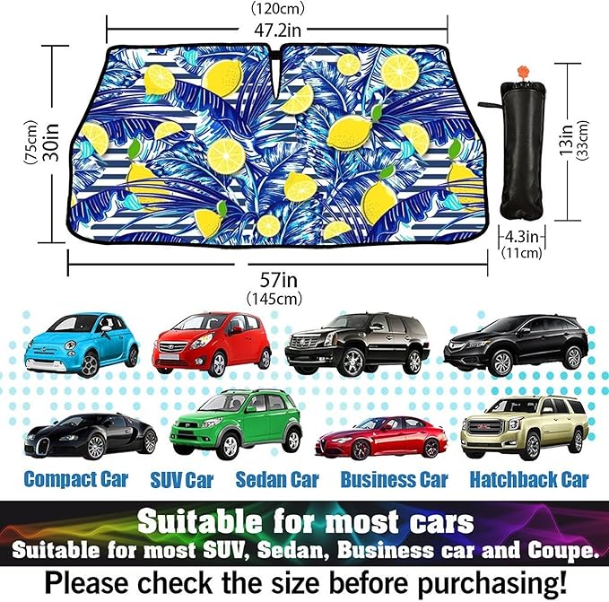 CHILL·TEK Funny Car Windshield Sun Shade Umbrella, Yellow Lemon Car Sun Shade Umbrella, Block UV Rays Heat Foldable Windshield Umbrella Sun Visor Protector - Keep Vehicle Cool for Cars SUV