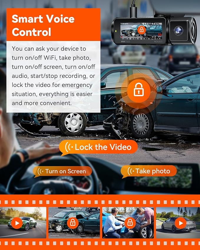Vantrue N5 4 Channel WiFi 360° All Sides Dash Cam, STARVIS 2, IR Night Vision, 2.7K+1080P*3 Front Rear Inside Dashcam, Voice Control, GPS, 24 Hours Buffered Parking Mode Dash Camera(Renewed)