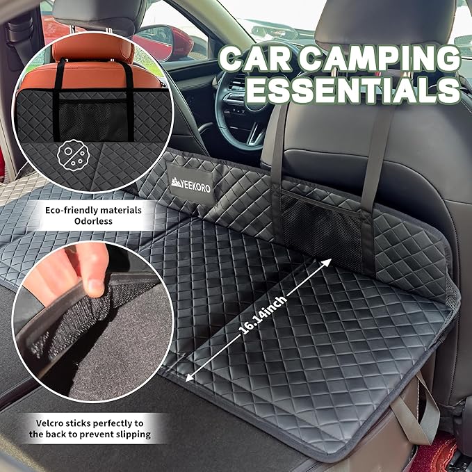 Car Rear Seat Mattress Extension Plate, Foldable Car Back Seats Extender for Sleeping, Increase Travel Trunk and Camping Bed Camping Space for SUV, Model Y/3(Upgraded Leather)