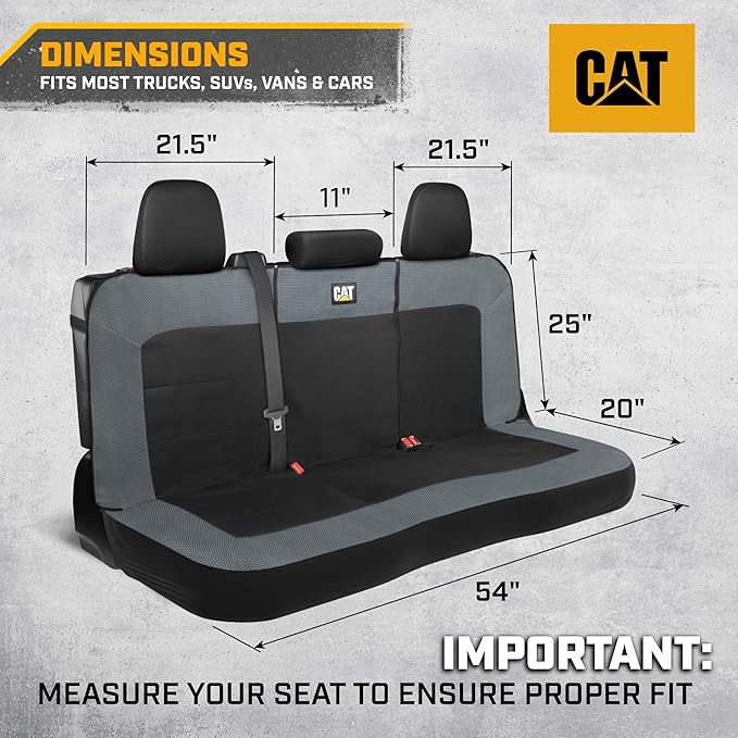 Cat MeshFlex Charcoal & Black Rear Seat Cover for Car – Durable Canvas & Mesh Design 60/40 Split Bench Protector for Cars, Trucks & SUVs – Back Seat Cover for Rear Bench – Interior Car Accessory