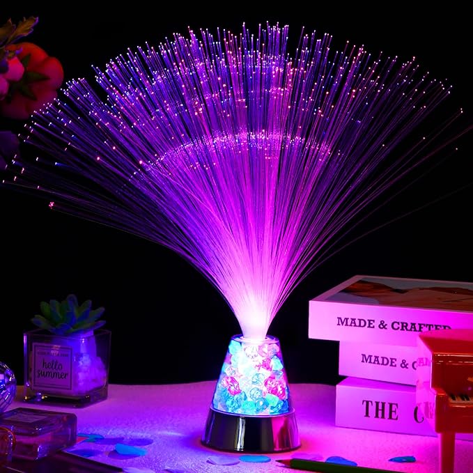 2 Pack LED Fiber Optic Lamp with Remote Control, 13.5" Multicolored Changing Fiber Optic Lights, Crystal Base Battery Powered Glitter Light for Room Wedding Disco Party Birthday Carnival Holiday
