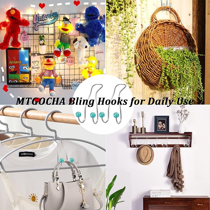 MTGOCHA Bling Purse Hook for Car Headrest, Upgraded Cute Car Seat Hooks for Bag Handbag, Durable Stainless Auto Purse Hanger Holder 2 Pack, Lake Blue