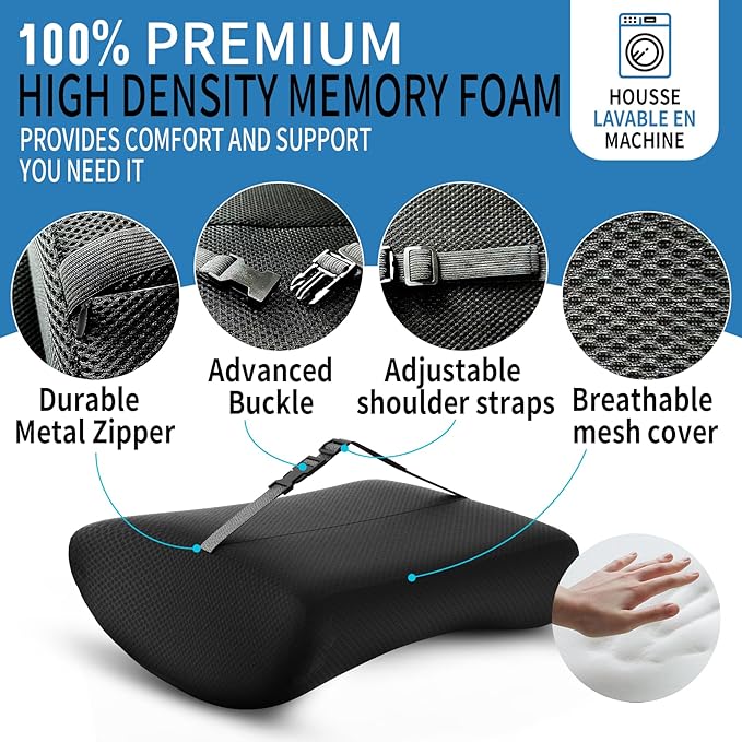 Seat Cushion &Office Chair Cushion,Lumbar Support Pillow for Office Chair,Ergonomic Memory Foam Non-Slip Office Chair Cushion,Back Support Cushions for Tailbone&Sciatica Pain Relief Black