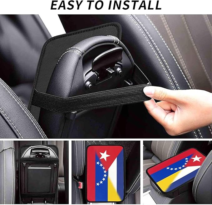 Venezuela Venezuelan Cuba Cuban Flag Auto Center Console Armrest Cover Car Handrail Box Cushion Pad Mat Universal Fit Most Vehicle Sedan Truck SUV Soft Comfort Decor Accessories