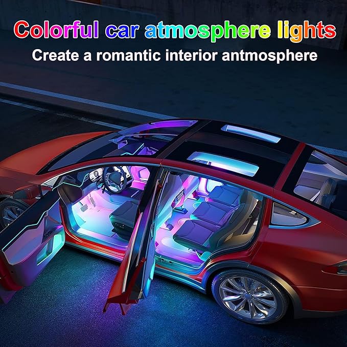 RGB Car LEDs Interior Lights with Smart APP Control,Under Dash Led Lights Kit with DIY Mode and Music Mode,5V LED Strip Lights for Cars, Trucks,Suvs