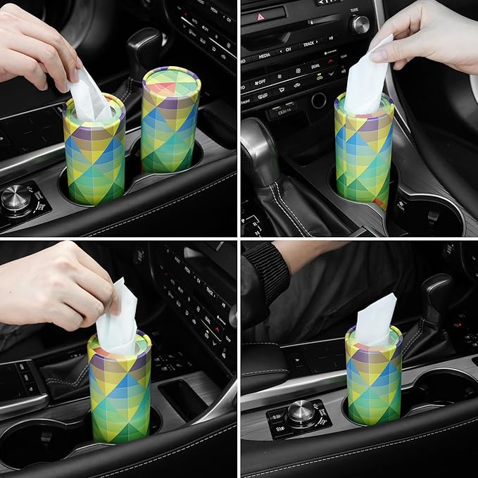 SINGARO Car Tissue Holder, 4 Pack Car Cup Holder Facial Tissues with Travel Tissue Bag, Quick and Convenient Flower Combination Car Tissue Box(4 Canisters/200 Tissues) Yellow - Green