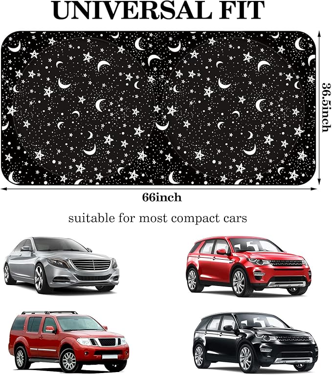 Windshield Sun Shade Foldable Car Front Window Covers for Car Accessories Sun Heat UV Rays Visor Protector Protection for Universal Cars SUV Truck(Night)