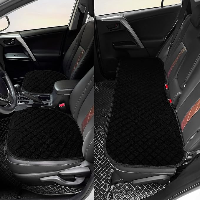 surpassme Car Seat Covers Universal Seat Covers for Car Accessories with Storage Pockets, Car Front Seat Covers and Rear Bench Coverfor Automotive, SUV, Truck, and Van(Black)