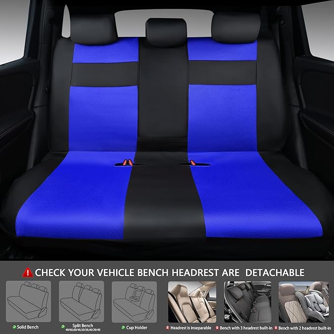 CAR PASS Leather 3D Foam Back Support Car Seat Covers Full Set Air Mesh Automotive Seat Covers, All Season Car Seat Cover Fit Automotive,SUV,Sedan,Van, Airbag Compatible Elegance(Black and Blue Royal)