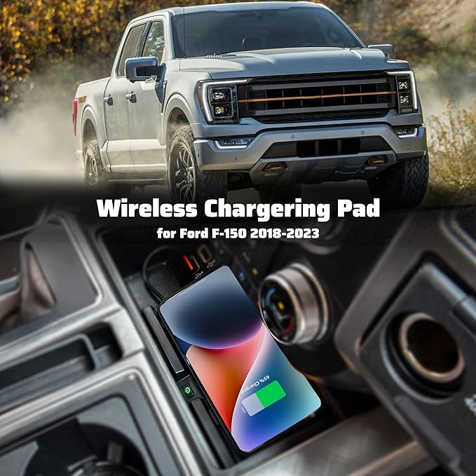 Wireless Charger for Ford F150 18-23, Car Wireless Charging Panel with USB-A USB-C Center Console Organizer for Ford F-150 2018-2023 Accessories