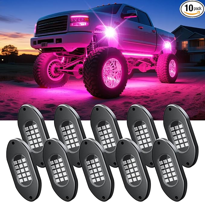 LED Rock Lights for Trucks 10 Pods,RGB Rocklights with App & Remote Control, Underglow Rock Light Kit for Trucks UTV ATV Golf Cart RZR